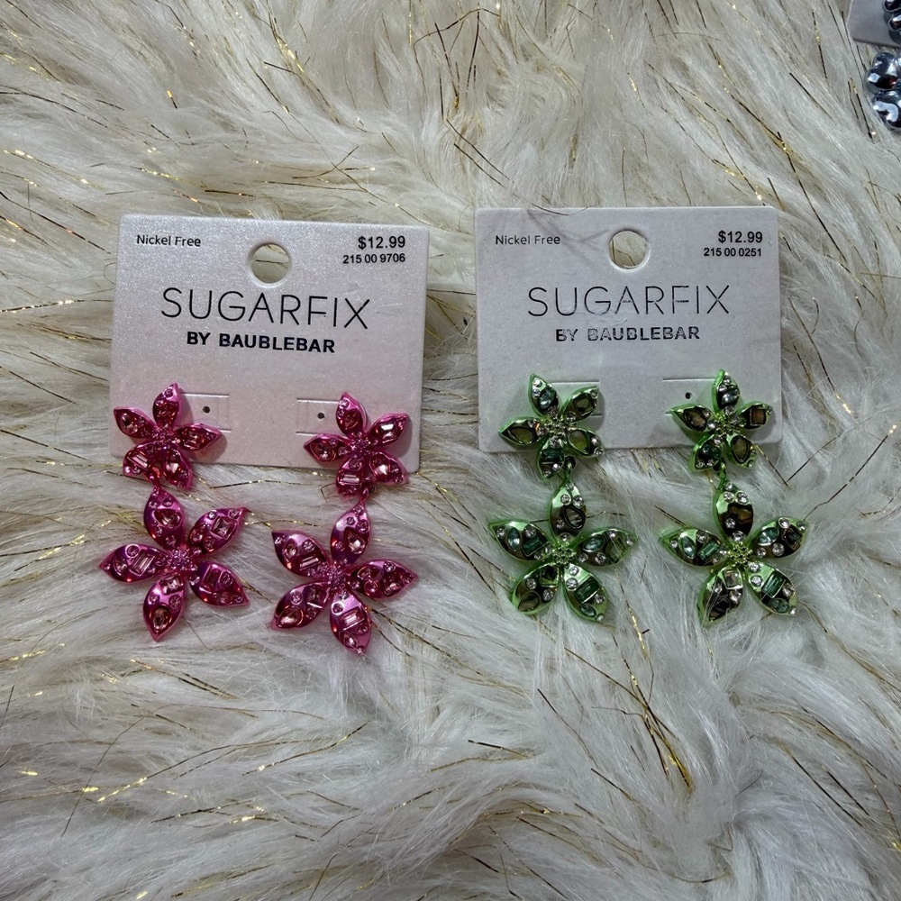 Sugarfix ✨by Baublebar pink and green flower earrings bundle NWT